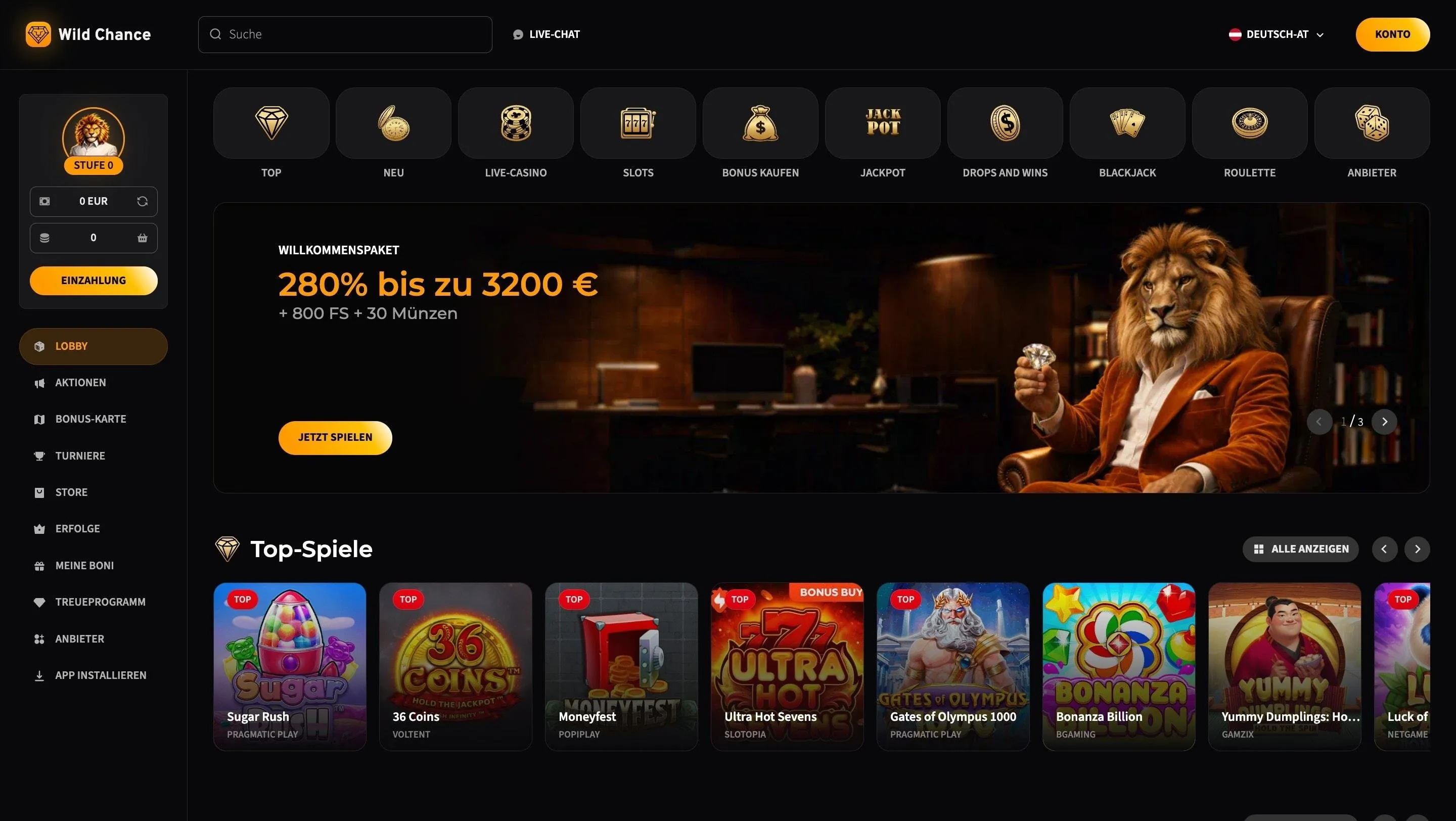 Wild Chance Casino mit Sofort Auszahlung
